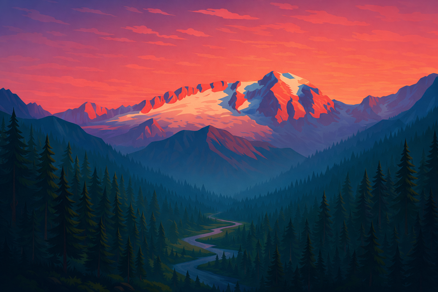 Mountain landscape at sunset